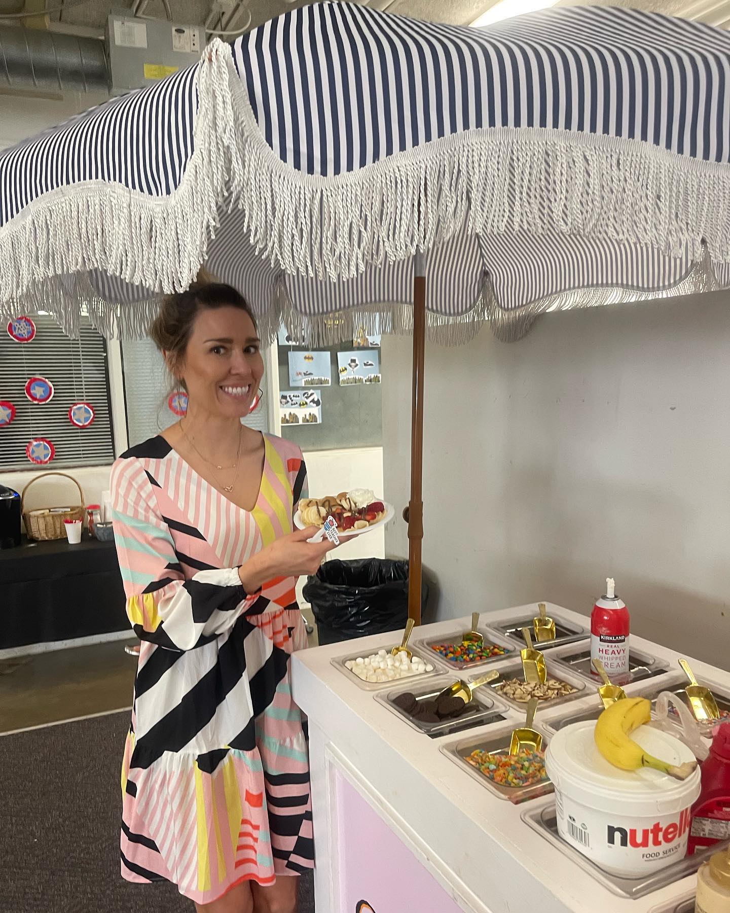 A McPherson teacher enjoying the Teacher Appreciation mini pancake and crêpe bar